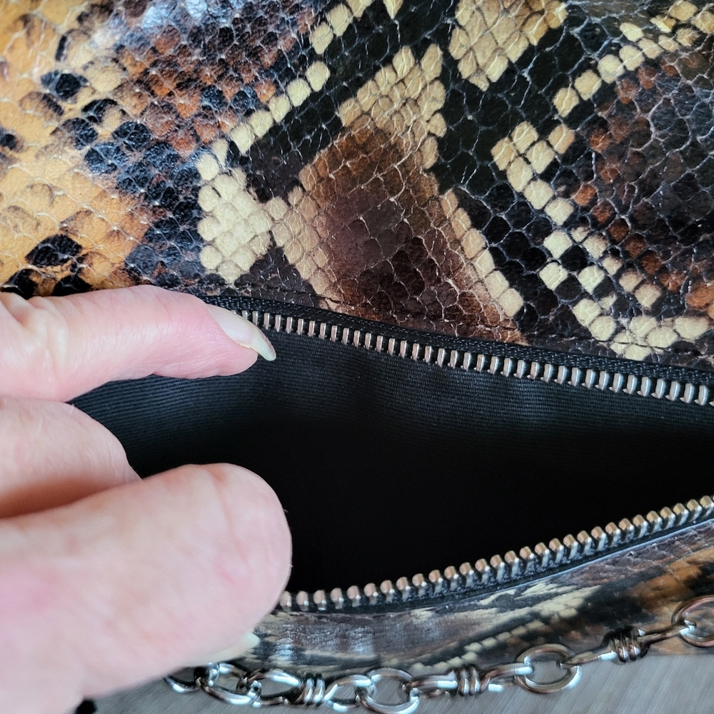 All Saints Brown And Black Python Print Clutch Wi… - image 4